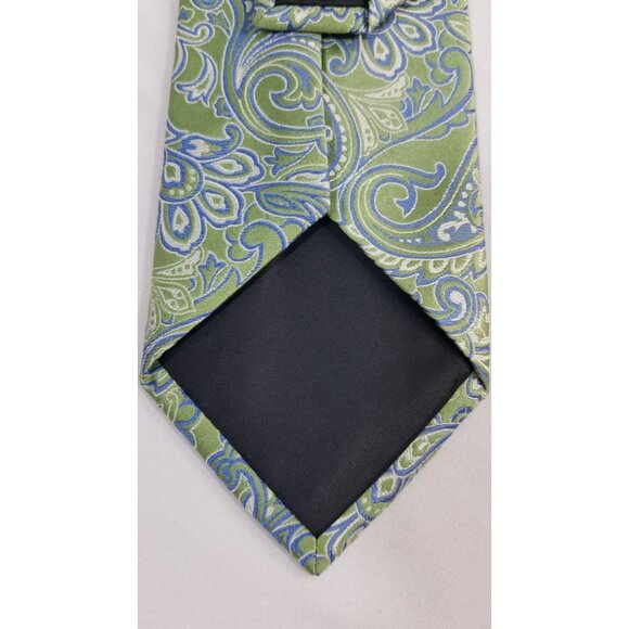 Croft & Barrow Mens Necktie Green & Blue Paisley Silk Tie - Picture 6 of 8